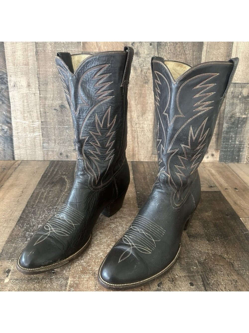 Vintage Unbranded Custom Brown Round Toe Cowboy Boots Mens 12 D